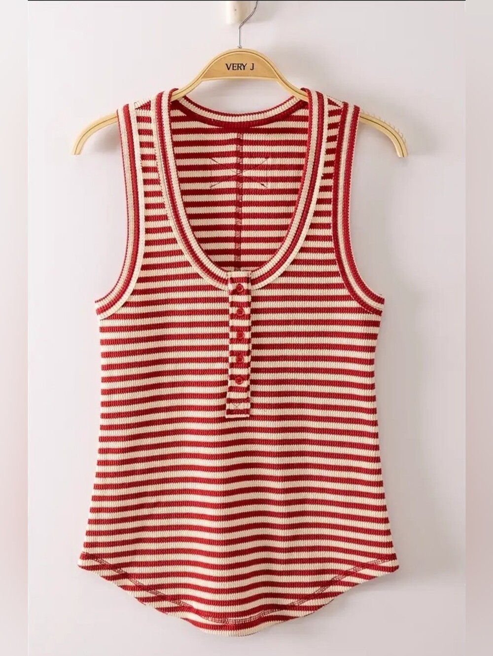 Very J Red & Cream Striped Knit Tank
